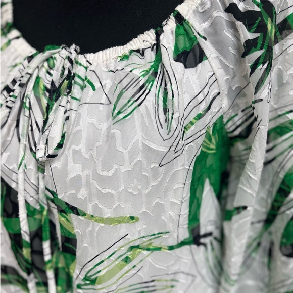 WHITE HOUSE BLACK MARKET PALM PRINT OFF THE SHOULDER HALTER PEASANT BLOUSE SZ M - Picture 9 of 11